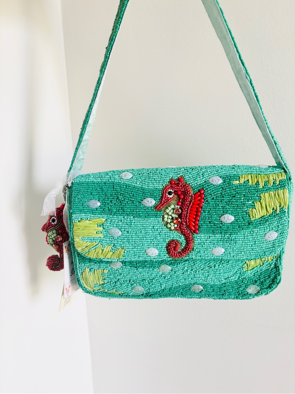 Handcrafted Beaded Seahorse Crab Shoulder Bag Sea Life Coastal Purse NWT